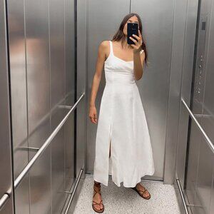 White 100% linen midi ZARA dress